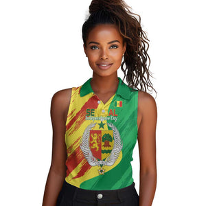 Afro Senegal Independence Day Women Sleeveless Polo Shirt Coat Of Arms Grunge Style