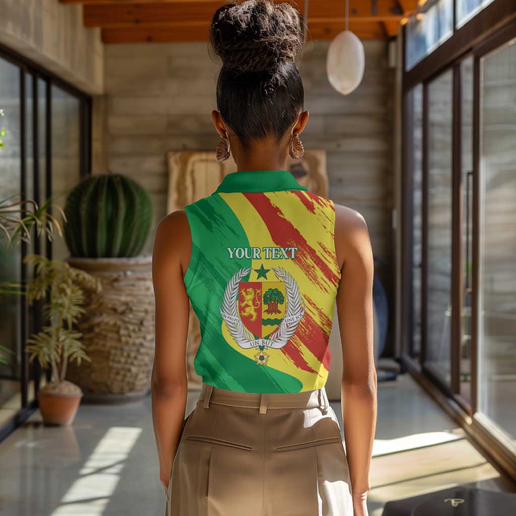 Afro Senegal Independence Day Women Sleeveless Polo Shirt Coat Of Arms Grunge Style