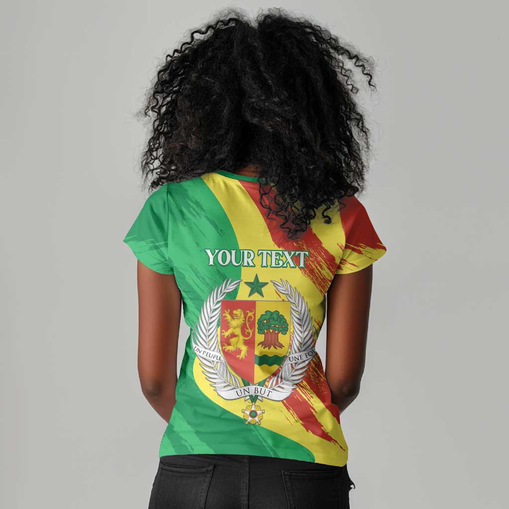 Afro Senegal Independence Day Women V-Neck T-Shirt Coat Of Arms Grunge Style