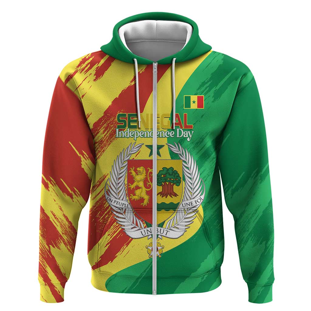Afro Senegal Independence Day Zip Hoodie Coat Of Arms Grunge Style