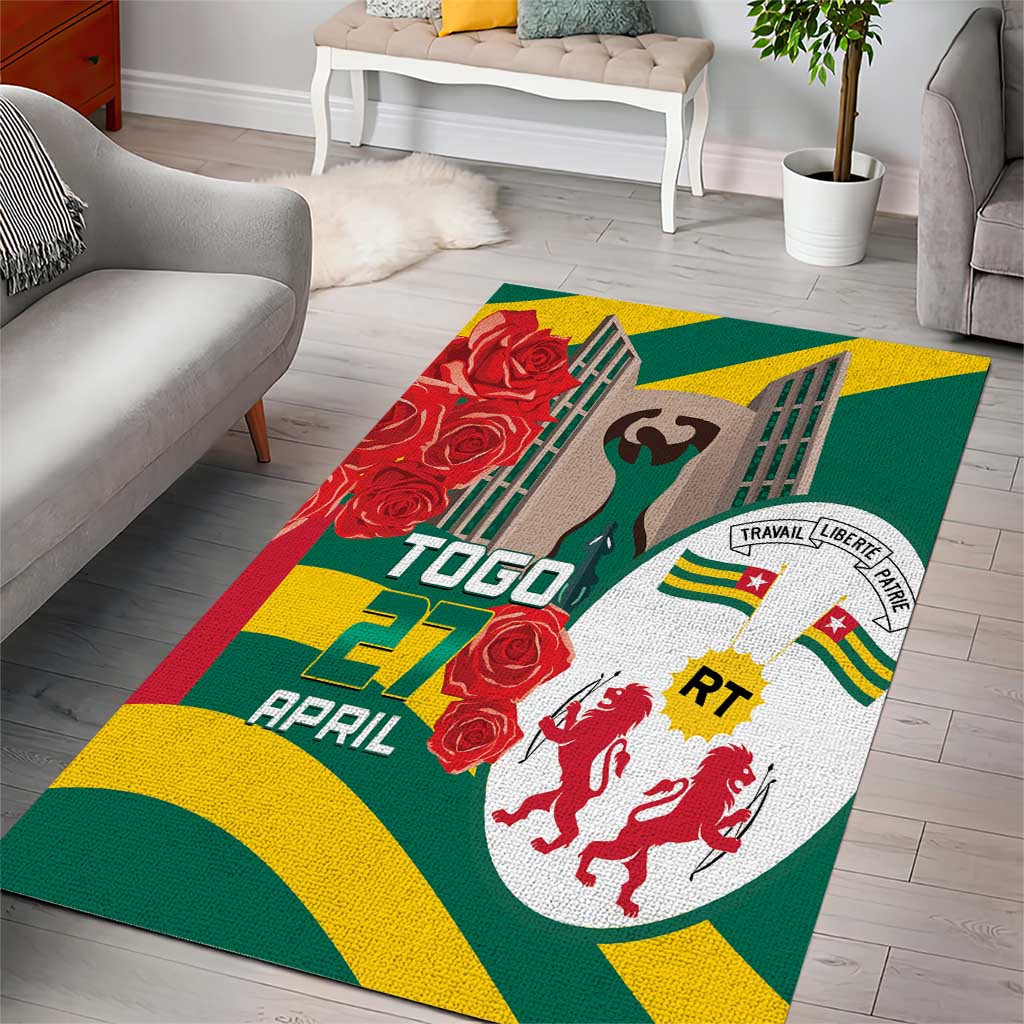 Republique Togolaise Monument de l'Independance Area Rug African Pinkish Rose Coat Of Arms