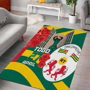 Republique Togolaise Monument de l'Independance Area Rug African Pinkish Rose Coat Of Arms