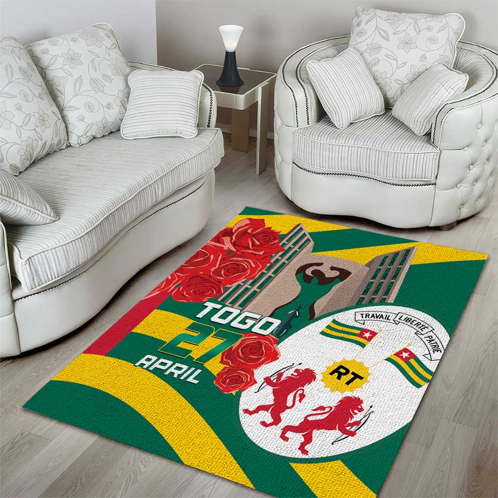 Republique Togolaise Monument de l'Independance Area Rug African Pinkish Rose Coat Of Arms