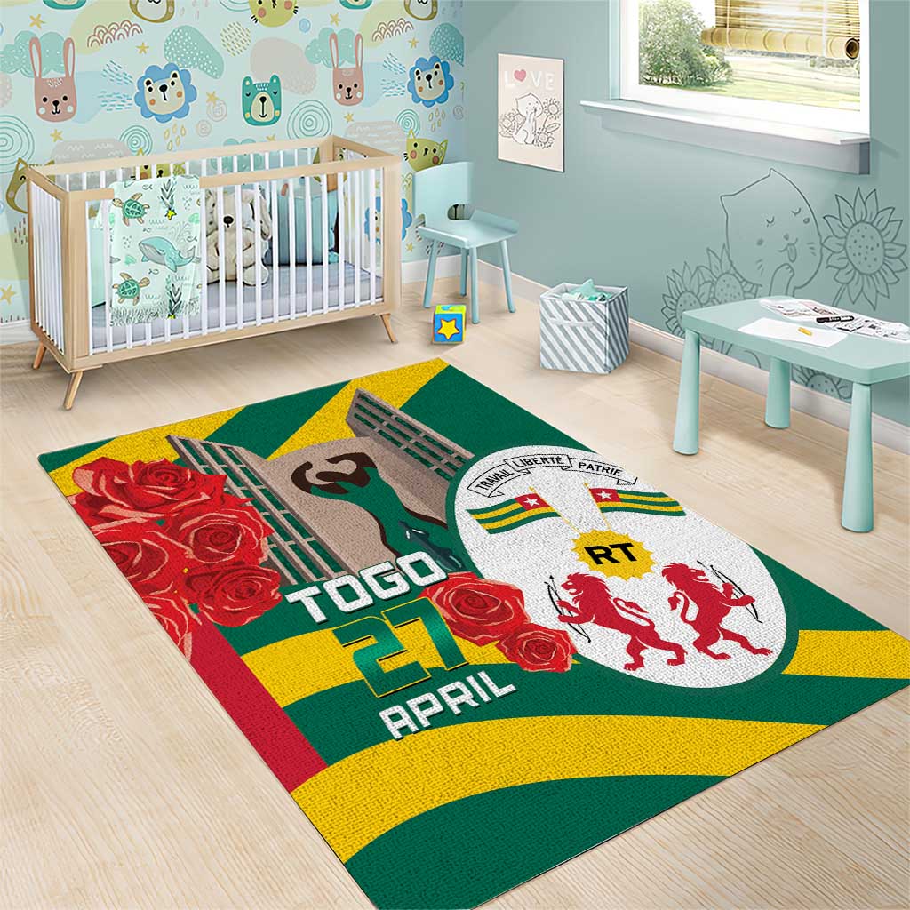 Republique Togolaise Monument de l'Independance Area Rug African Pinkish Rose Coat Of Arms