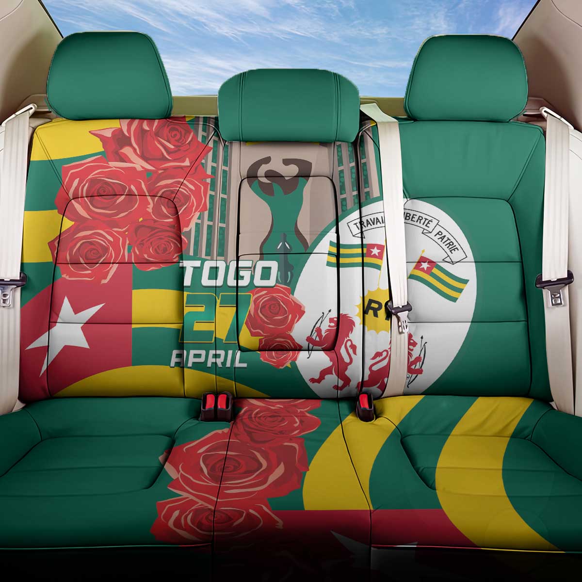 Republique Togolaise Monument de l'Independance Back Car Seat Cover African Pinkish Rose Coat Of Arms
