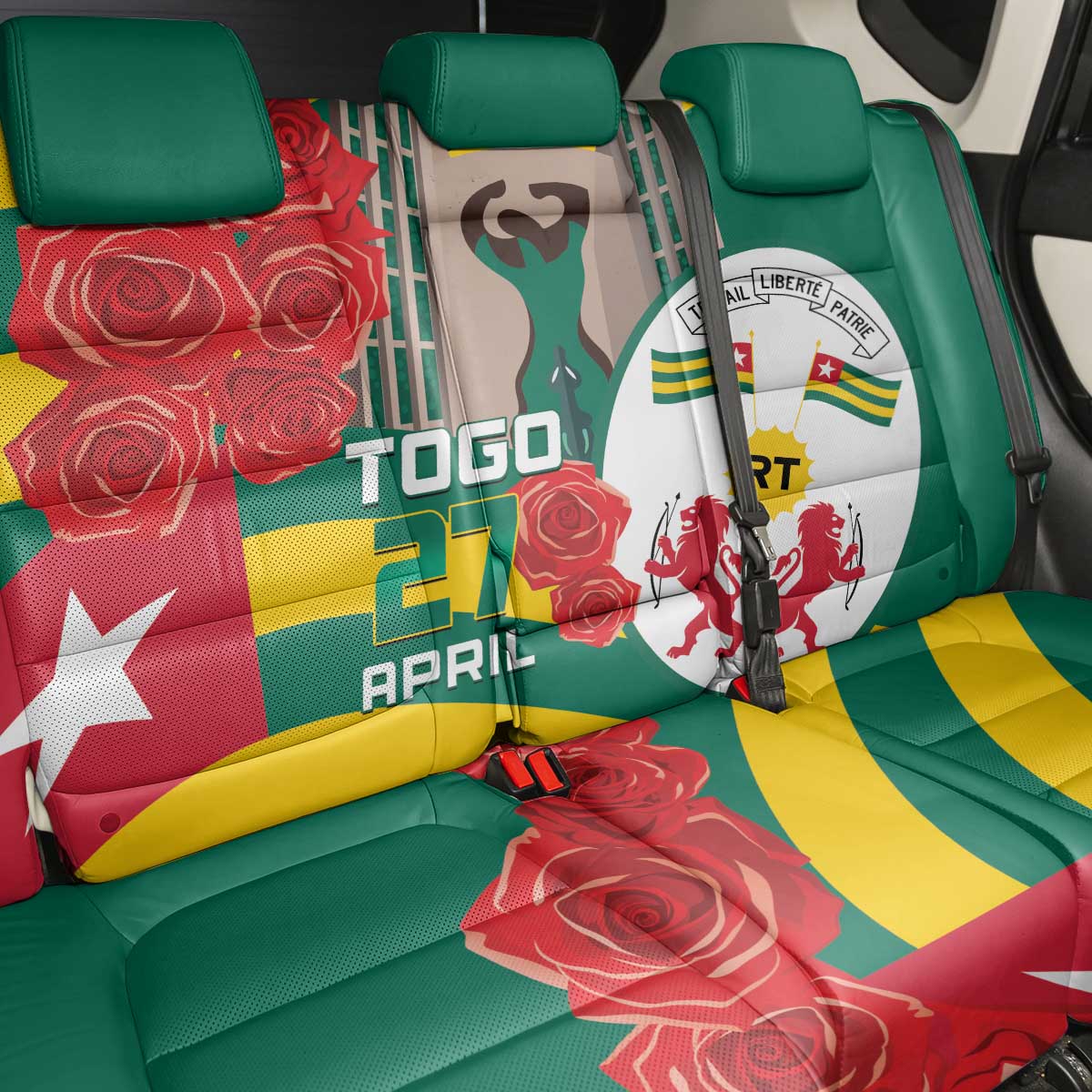 Republique Togolaise Monument de l'Independance Back Car Seat Cover African Pinkish Rose Coat Of Arms
