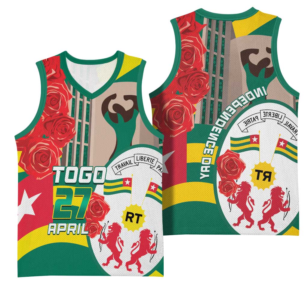 Republique Togolaise Monument de l'Independance Basketball Jersey African Pinkish Rose Coat Of Arms - African Pride