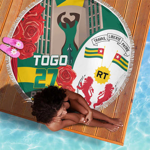 Republique Togolaise Monument de l'Independance Beach Blanket African Pinkish Rose Coat Of Arms