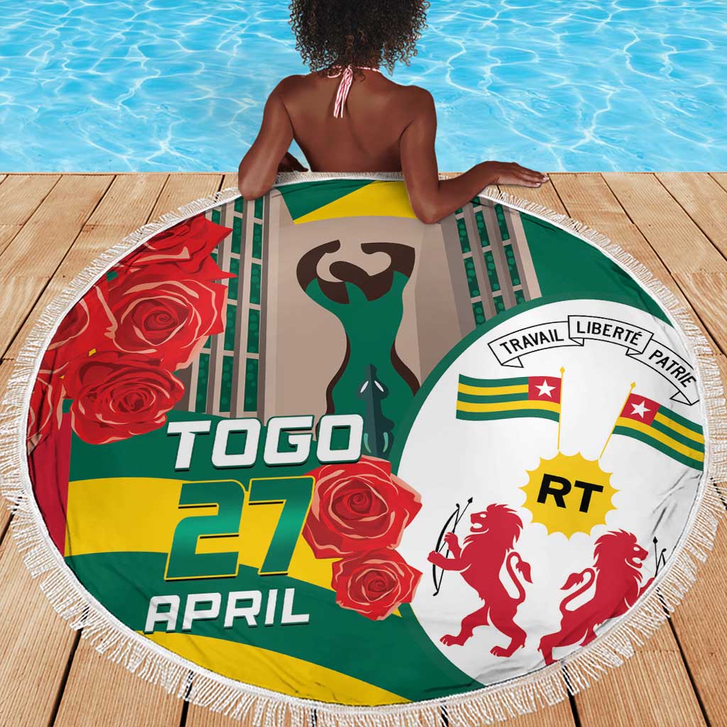 Republique Togolaise Monument de l'Independance Beach Blanket African Pinkish Rose Coat Of Arms