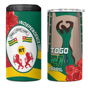 Republique Togolaise Monument de l'Independance 4 in 1 Can Cooler Tumbler African Pinkish Rose Coat Of Arms