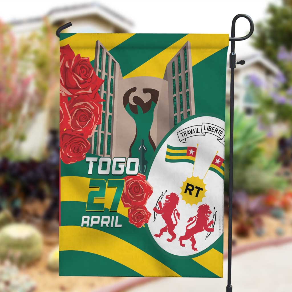 Republique Togolaise Monument de l'Independance Garden Flag African Pinkish Rose Coat Of Arms