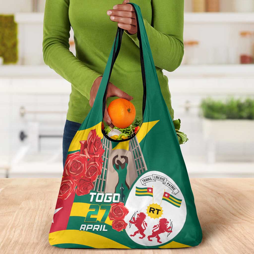 Republique Togolaise Monument de l'Independance Grocery Bag African Pinkish Rose Coat Of Arms