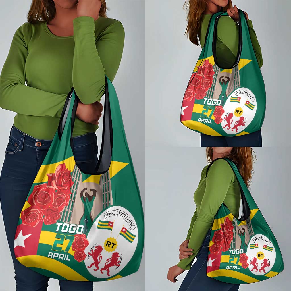 Republique Togolaise Monument de l'Independance Grocery Bag African Pinkish Rose Coat Of Arms