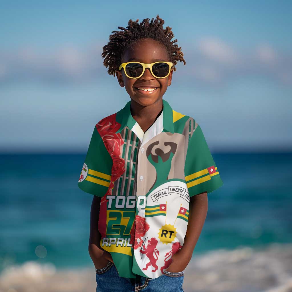 Republique Togolaise Monument de l'Independance Kid Hawaiian Shirt African Pinkish Rose Coat Of Arms