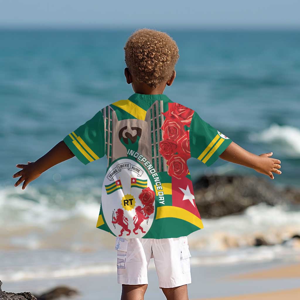 Republique Togolaise Monument de l'Independance Kid Hawaiian Shirt African Pinkish Rose Coat Of Arms