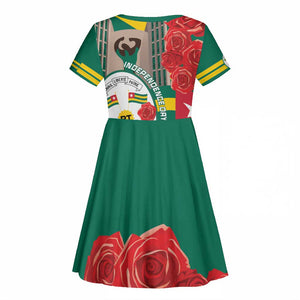 Republique Togolaise Monument de l'Independance Kid Short Sleeve Dress African Pinkish Rose Coat Of Arms