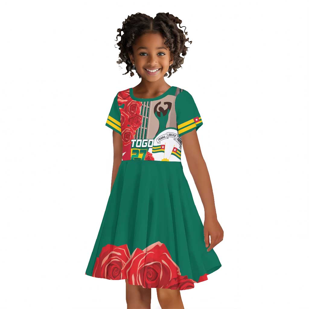 Republique Togolaise Monument de l'Independance Kid Short Sleeve Dress African Pinkish Rose Coat Of Arms