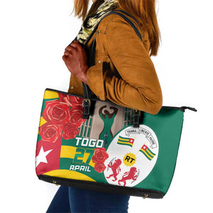 Republique Togolaise Monument de l'Independance Leather Tote Bag African Pinkish Rose Coat Of Arms