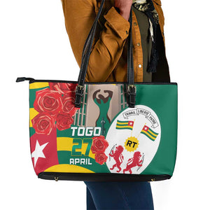 Republique Togolaise Monument de l'Independance Leather Tote Bag African Pinkish Rose Coat Of Arms