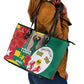 Republique Togolaise Monument de l'Independance Leather Tote Bag African Pinkish Rose Coat Of Arms