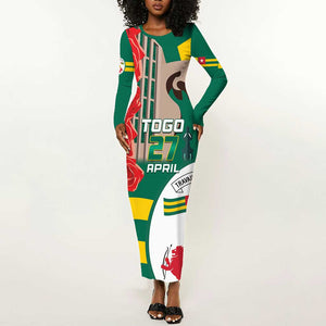 Republique Togolaise Monument de l'Independance Long Sleeve Bodycon Dress African Pinkish Rose Coat Of Arms LT14
