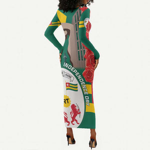Republique Togolaise Monument de l'Independance Long Sleeve Bodycon Dress African Pinkish Rose Coat Of Arms LT14