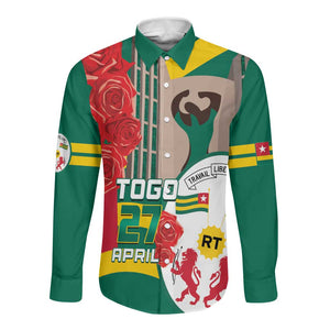 Republique Togolaise Monument de l'Independance Long Sleeve Button Shirt African Pinkish Rose Coat Of Arms