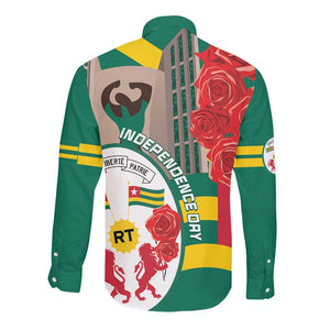 Republique Togolaise Monument de l'Independance Long Sleeve Button Shirt African Pinkish Rose Coat Of Arms