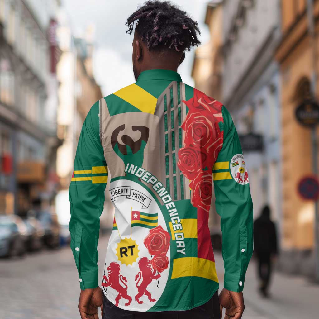 Republique Togolaise Monument de l'Independance Long Sleeve Button Shirt African Pinkish Rose Coat Of Arms