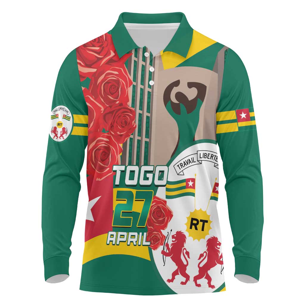 Republique Togolaise Monument de l'Independance Long Sleeve Polo Shirt African Pinkish Rose Coat Of Arms