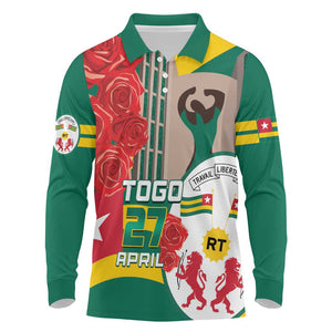 Republique Togolaise Monument de l'Independance Long Sleeve Polo Shirt African Pinkish Rose Coat Of Arms