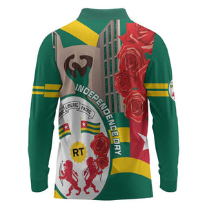 Republique Togolaise Monument de l'Independance Long Sleeve Polo Shirt African Pinkish Rose Coat Of Arms