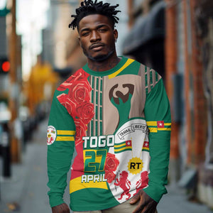 Republique Togolaise Monument de l'Independance Long Sleeve Shirt African Pinkish Rose Coat Of Arms