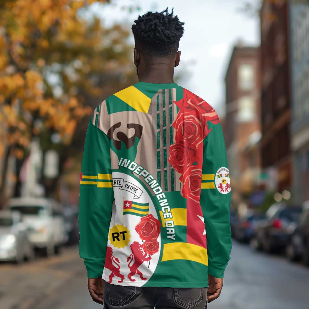 Republique Togolaise Monument de l'Independance Long Sleeve Shirt African Pinkish Rose Coat Of Arms
