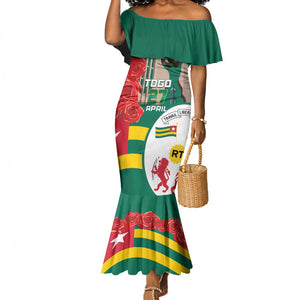 Republique Togolaise Monument de l'Independance Mermaid Dress African Pinkish Rose Coat Of Arms