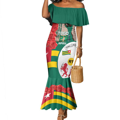 Republique Togolaise Monument de l'Independance Mermaid Dress African Pinkish Rose Coat Of Arms