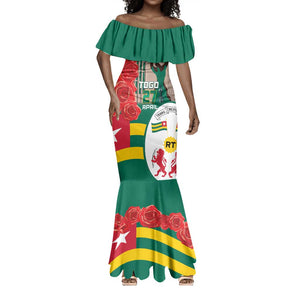Republique Togolaise Monument de l'Independance Mermaid Dress African Pinkish Rose Coat Of Arms