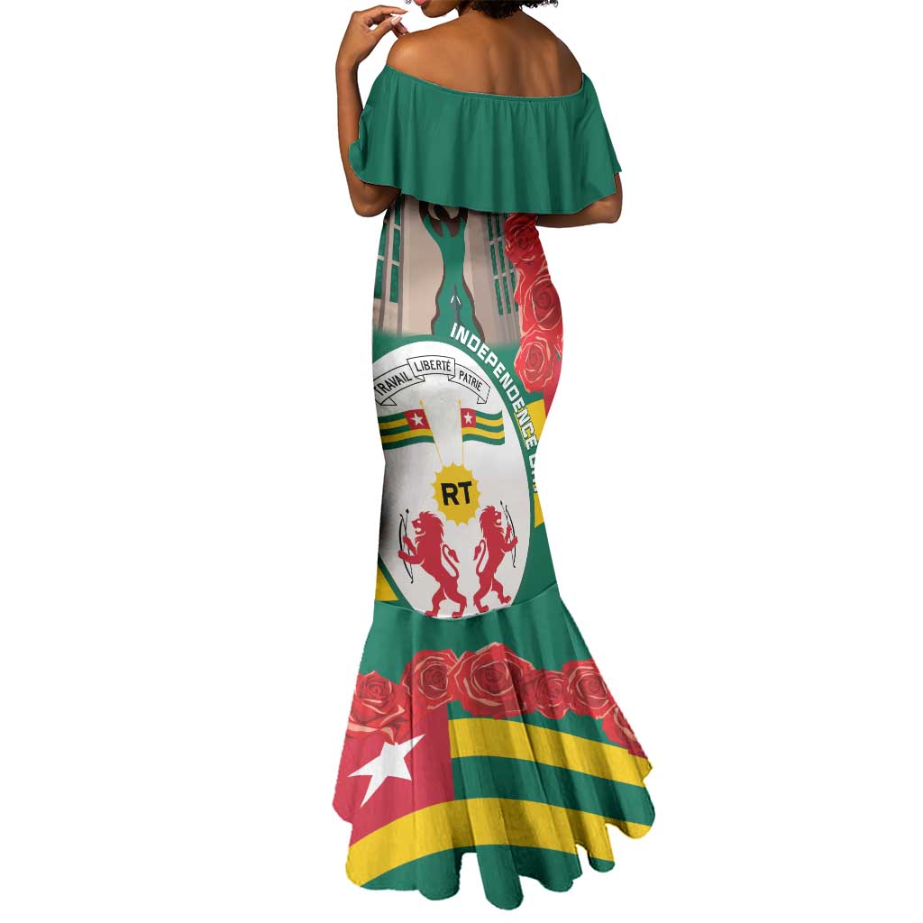 Republique Togolaise Monument de l'Independance Mermaid Dress African Pinkish Rose Coat Of Arms
