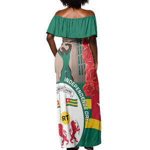 Republique Togolaise Monument de l'Independance Off Shoulder Maxi Dress African Pinkish Rose Coat Of Arms