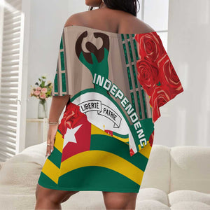 Republique Togolaise Monument de l'Independance Off Shoulder Short Dress African Pinkish Rose Coat Of Arms