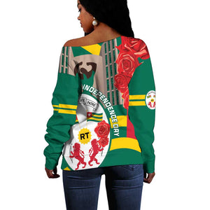 Republique Togolaise Monument de l'Independance Off Shoulder Sweater African Pinkish Rose Coat Of Arms