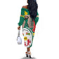 Republique Togolaise Monument de l'Independance Off The Shoulder Long Sleeve Dress African Pinkish Rose Coat Of Arms