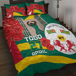 Republique Togolaise Monument de l'Independance Quilt Bed Set African Pinkish Rose Coat Of Arms