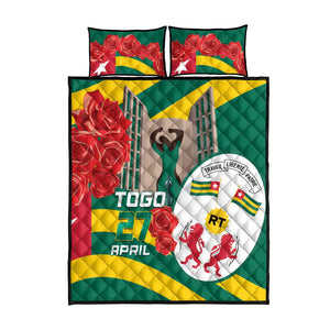 Republique Togolaise Monument de l'Independance Quilt Bed Set African Pinkish Rose Coat Of Arms