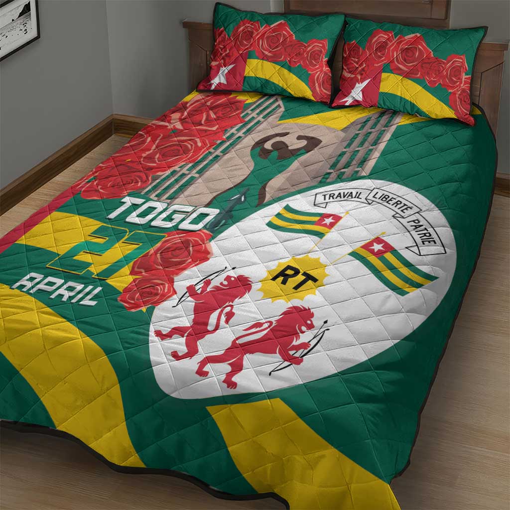 Republique Togolaise Monument de l'Independance Quilt Bed Set African Pinkish Rose Coat Of Arms