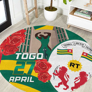 Republique Togolaise Monument de l'Independance Round Carpet African Pinkish Rose Coat Of Arms
