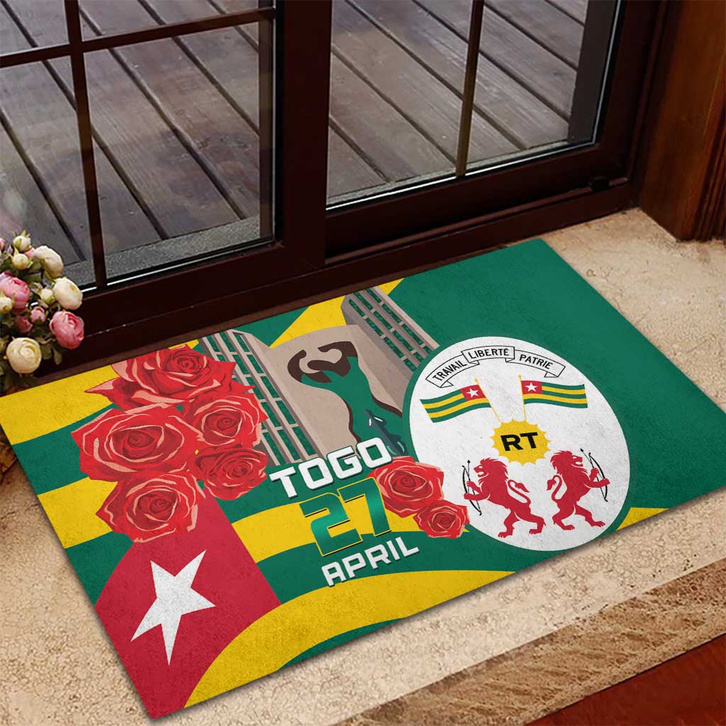 Republique Togolaise Monument de l'Independance Rubber Doormat African Pinkish Rose Coat Of Arms