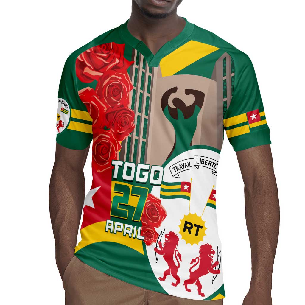Republique Togolaise Monument de l'Independance Rugby Jersey African Pinkish Rose Coat Of Arms