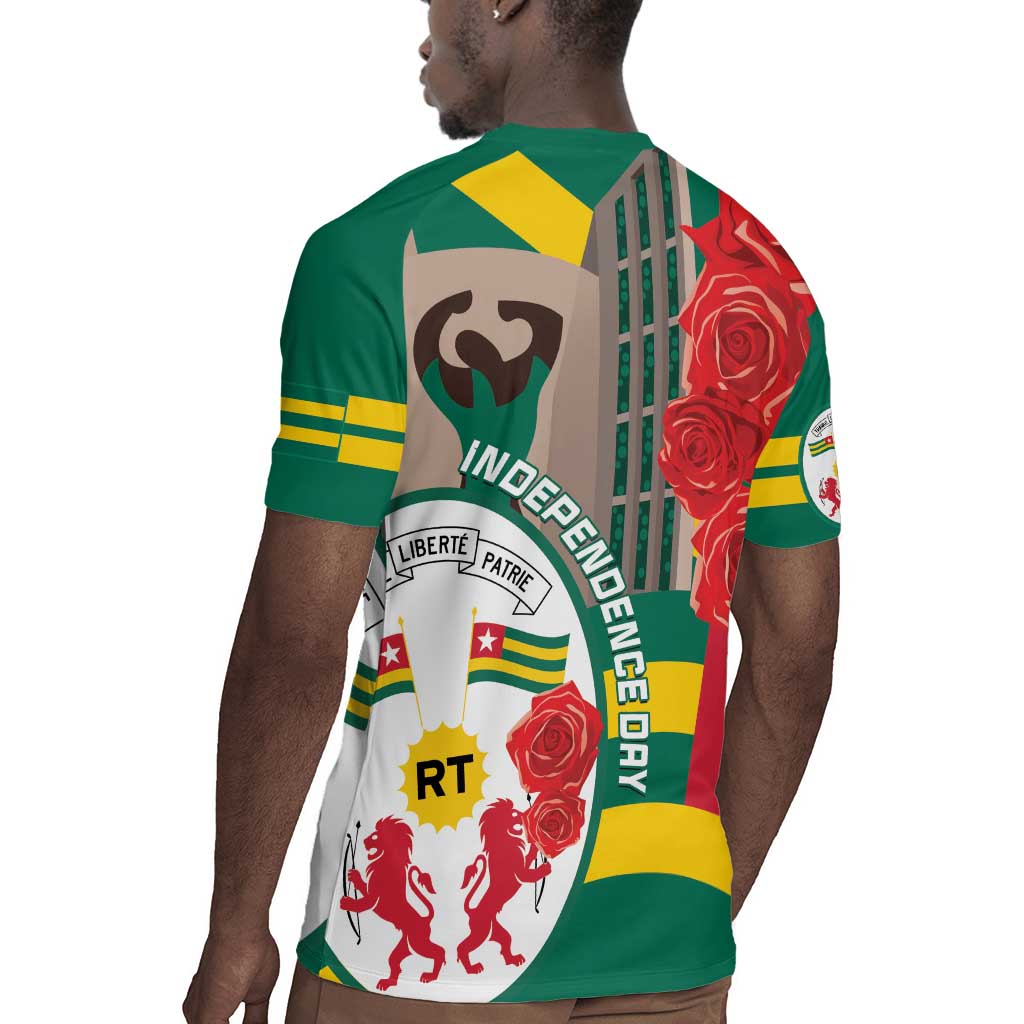 Republique Togolaise Monument de l'Independance Rugby Jersey African Pinkish Rose Coat Of Arms
