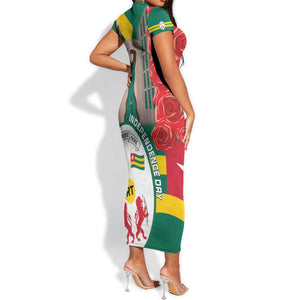 Republique Togolaise Monument de l'Independance Short Sleeve Bodycon Dress African Pinkish Rose Coat Of Arms LT14